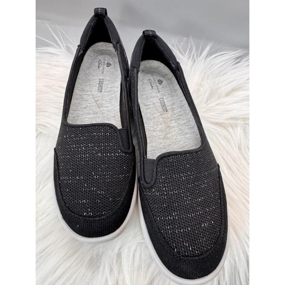 Clarks Cloudsteppers Adella Knit Slip On Sneakers Black Shimmer Cushion Sz 5